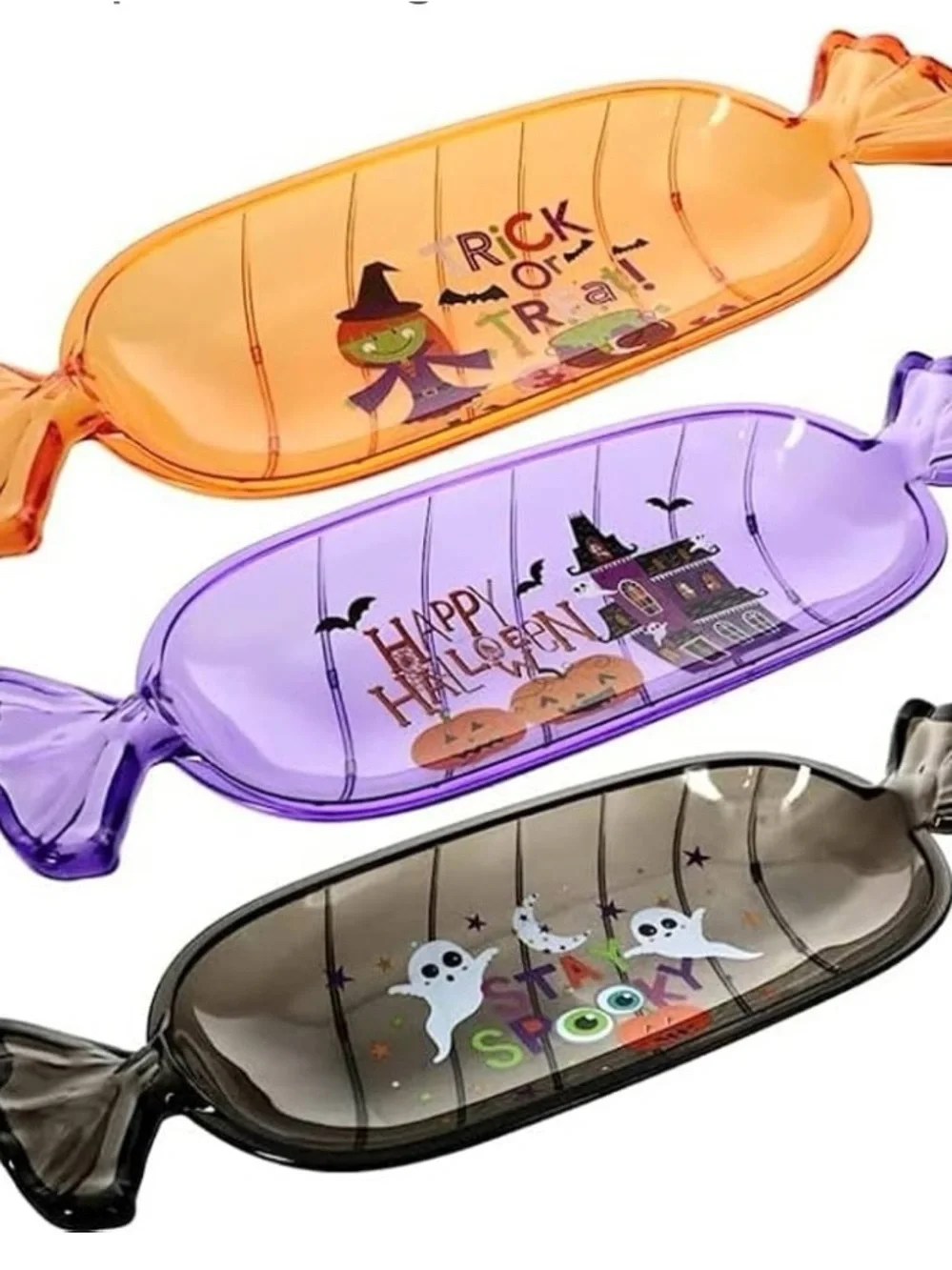 Halloween Candy-Shaped Serving Trays - Orange, Purple, Black by